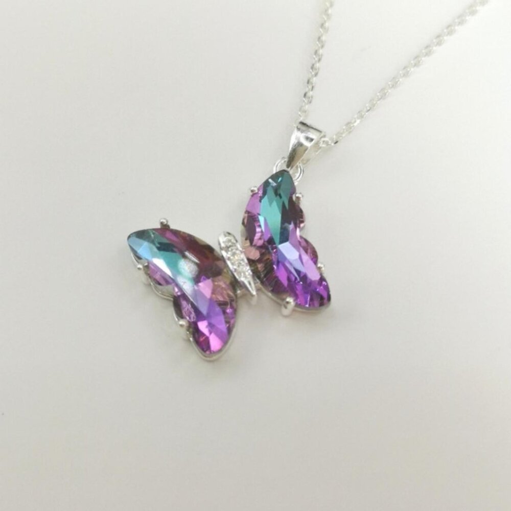 Swarovski Modern Purple Butterfly sterling silver Pendant Necklace
